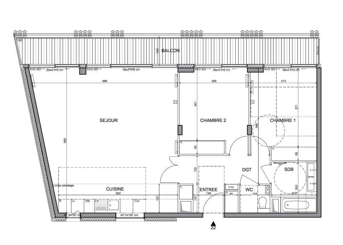 T3 - 84,57 m² - 2ème étage - Balcon