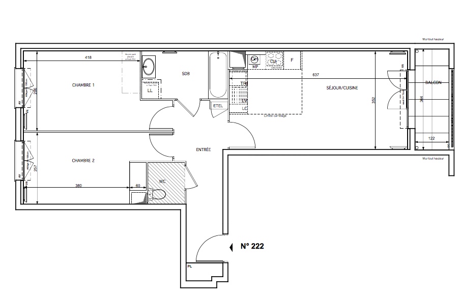 T3 - 63,88 m² - 2ème étage - Balcon - Parking