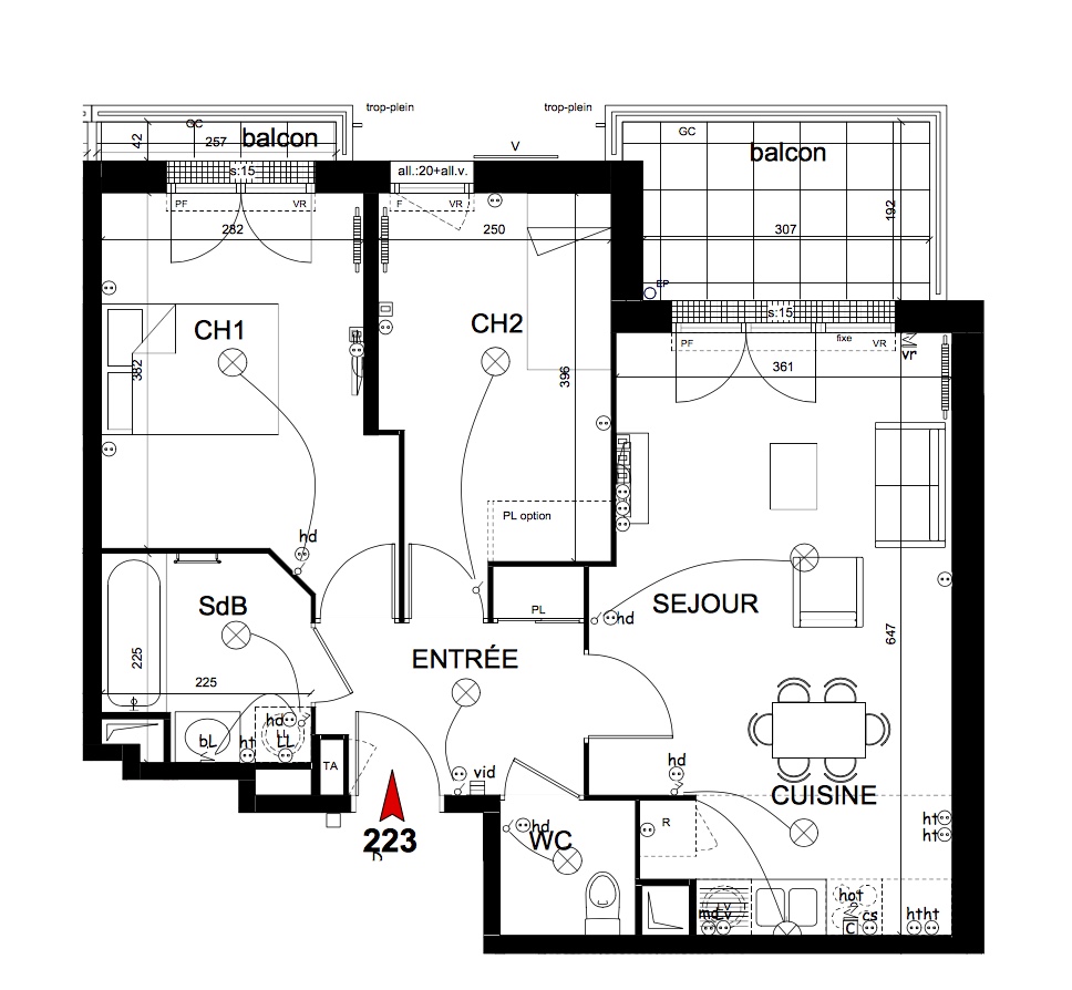 T3 - 57,70 m² - 2ème étage - Balcon - Parking - VENDU