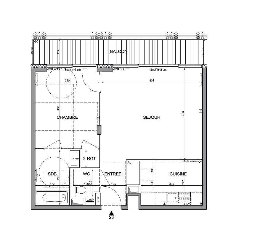 T2 - 53,84 m² - 2ème étage - Balcon