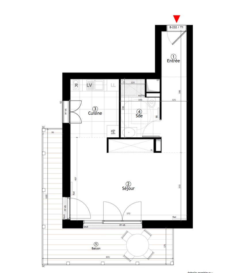 T1 - 41,14 m² - 3ème étage - Terrasse - Parking