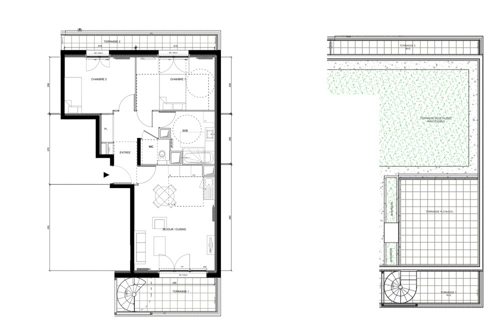 T3 - 61,76 m² - 3ème étage - Terrasse - Parking