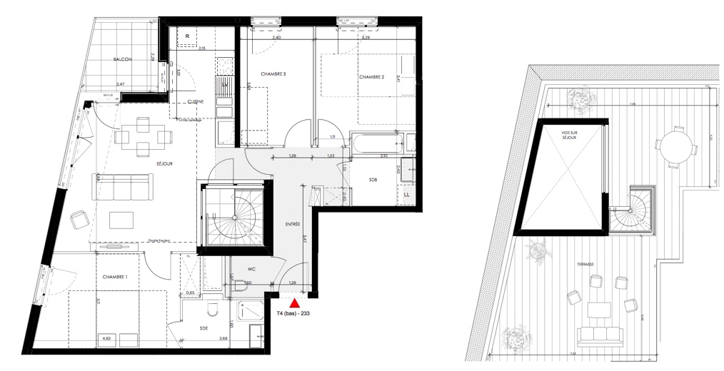 T4 - 85,16 m² - 3ème étage - Terrasse - Parking