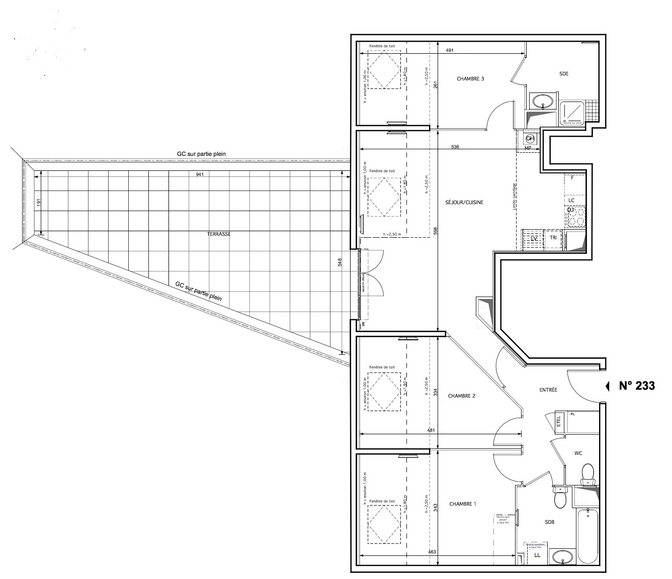 T4 - 75,82 m² - 3ème étage - Terrasse - Parking