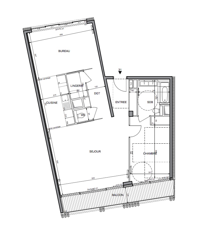 T2 - 89,57 m² - 3ème étage - Balcon