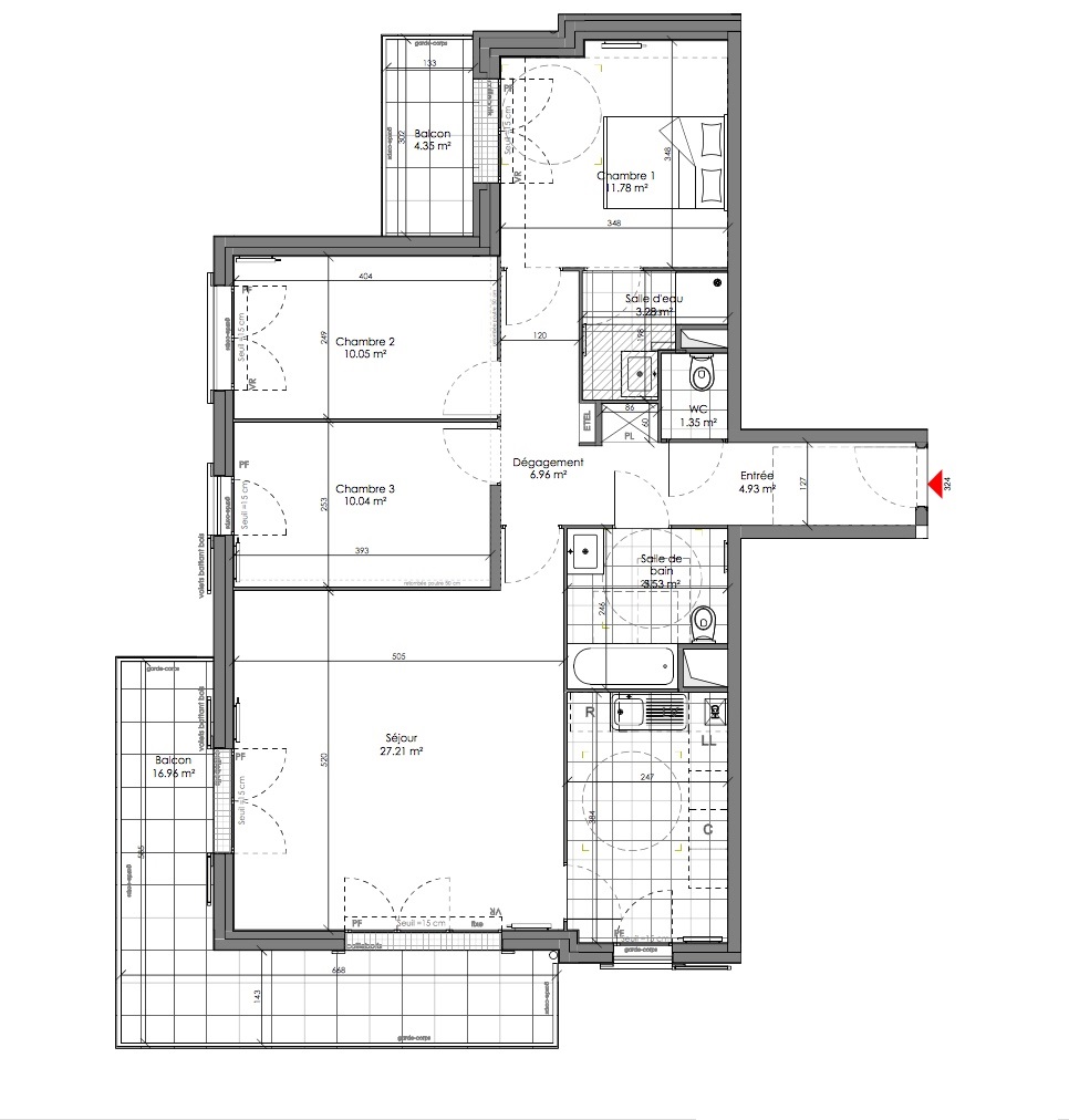 T4 - 90,59 m² - 2ème étage - Balcon - Parking