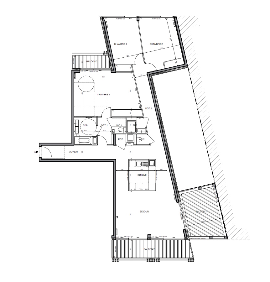 T4 - 136,99 m² - 3ème étage - Balcon
