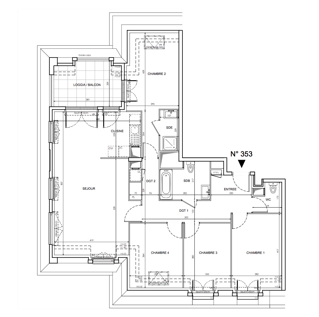 T5 - 102,80 m² - 5ème étage - Balcon - Parking