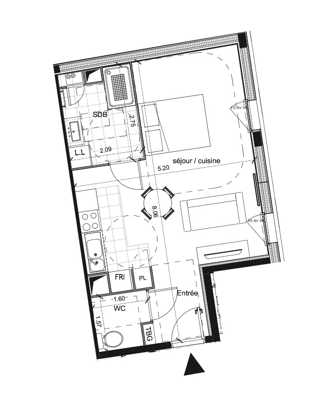 T1 - 36,49 m² - 4ème étage 