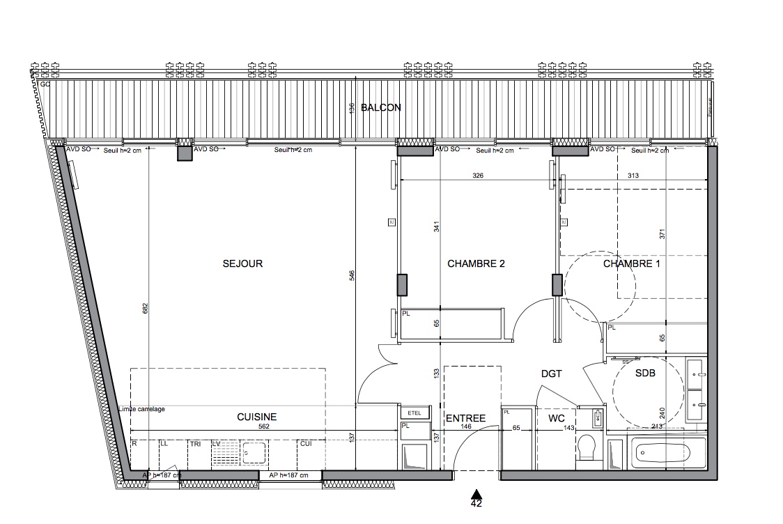 T3 - 84,57 m² - 4ème étage - Balcon