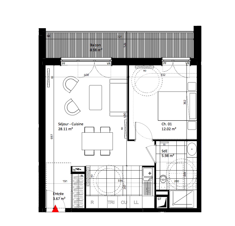 T2 - 49,94 m² - 2ème étage - Terrasse - Parking