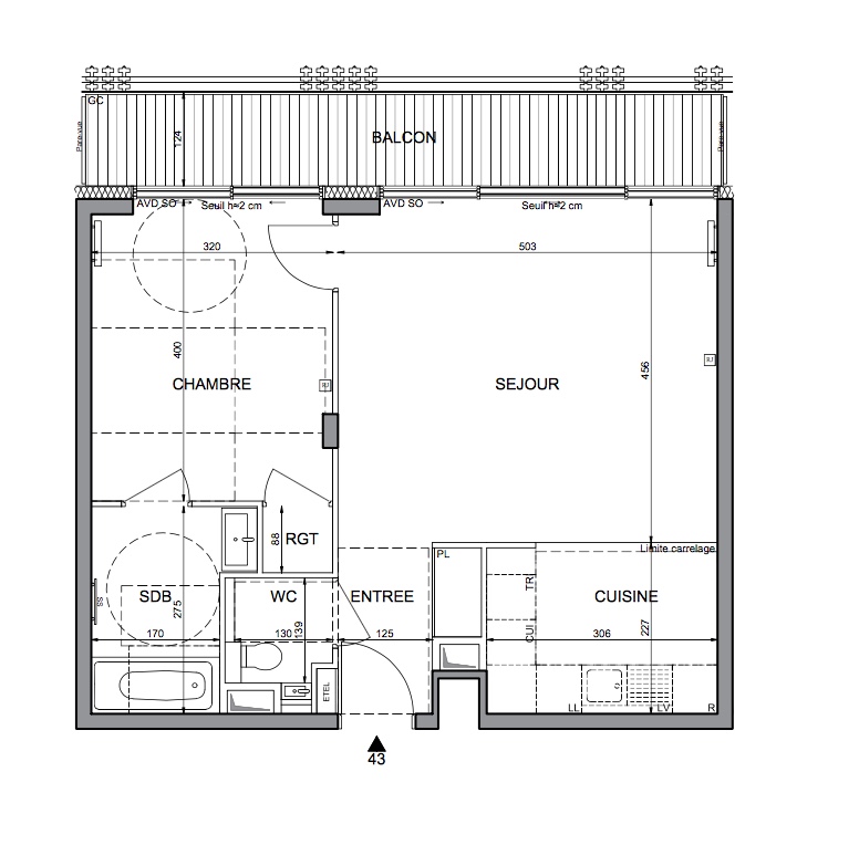 T2 - 53,84 m² - 4ème étage - Balcon
