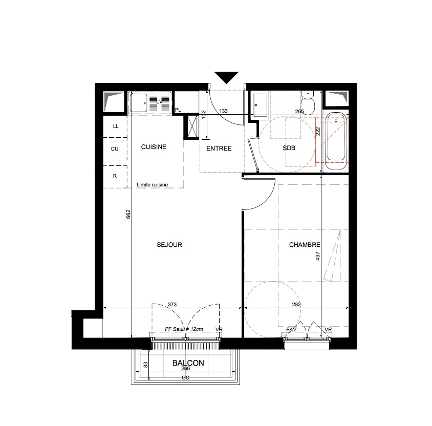 T2 - 42,45 m² - 3ème étage - Balcon - Parking