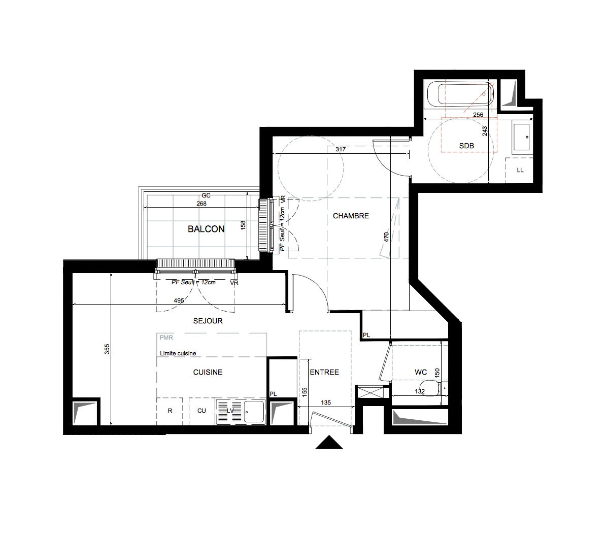 T2 - 43,50 m² - 4ème étage - Balcon - Parking