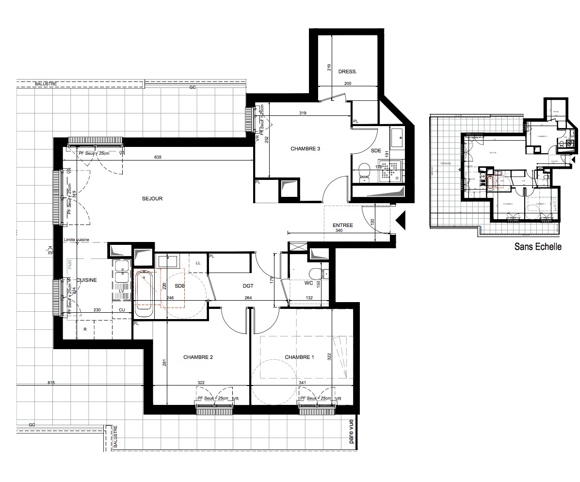 T4 - 85,90 m² - 7ème étage - Terrasse - Parking
