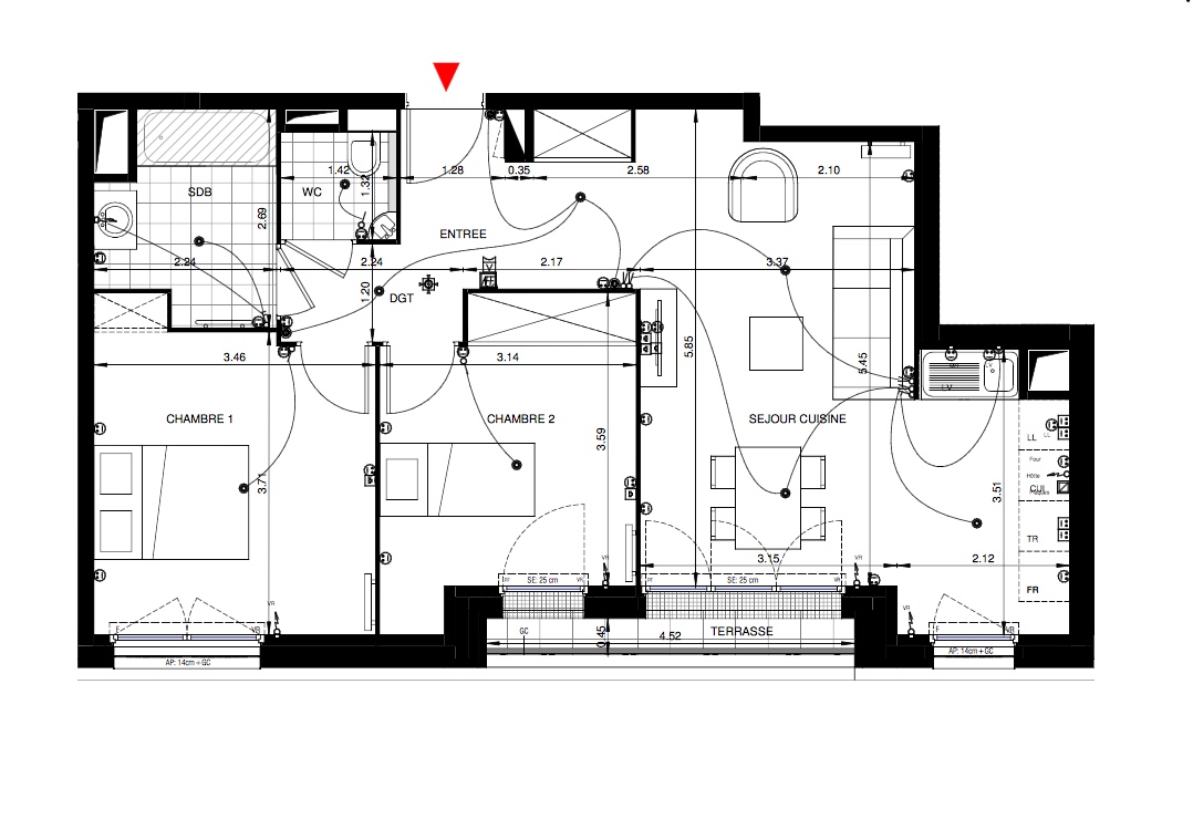 T3 - 64,00 m² - 1er étage - Balcon - Parking