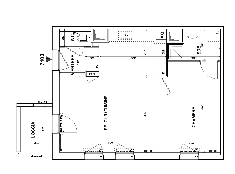 T2 - 43,94 m² - 1er étage - Balcon - Parking