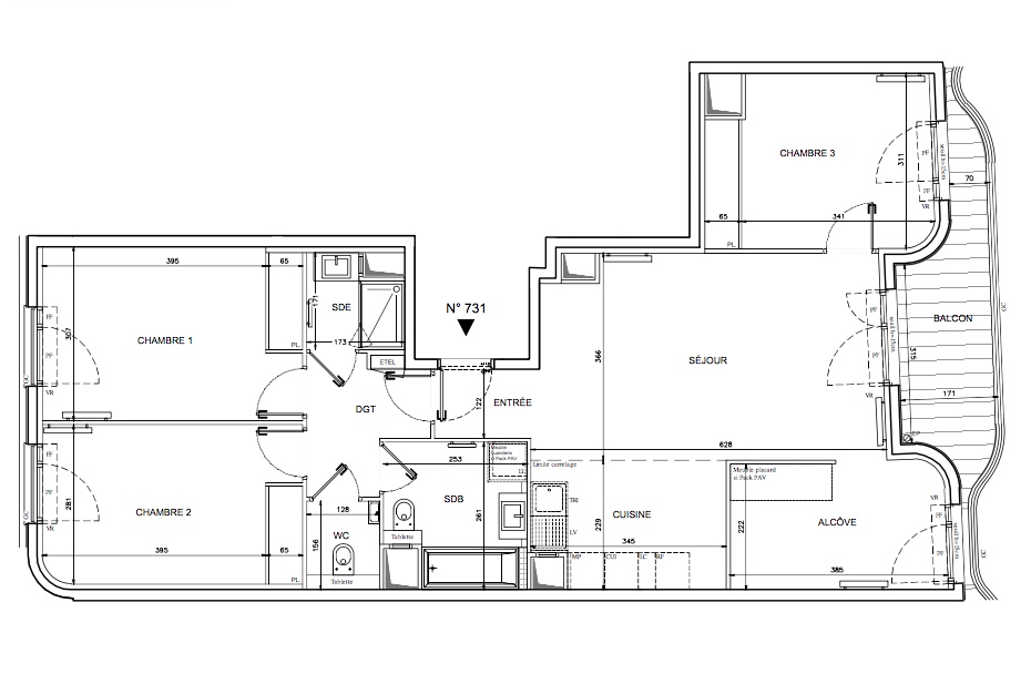 T4 - 93,64 m² - 3ème étage - Balcon - Parking