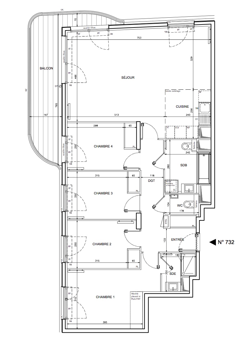 T5 - 102,19 m² - 3ème étage - Balcon - Parking