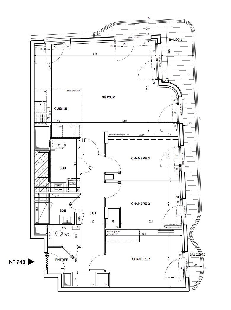 T4 - 89,20 m² - 4ème étage - Balcon - Parking