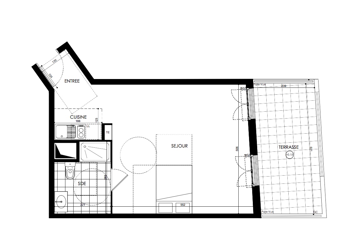 T1 - 38,98 m² - 1er étage - Balcon - Parking