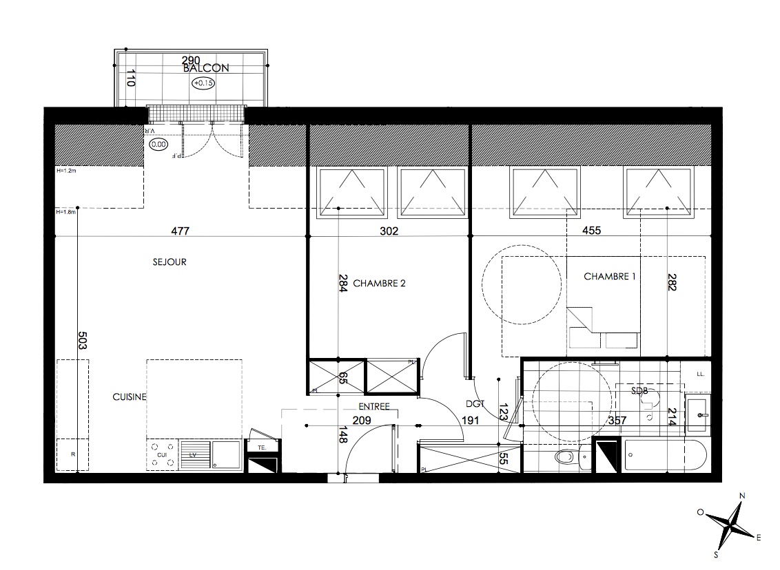 T3 - 63,81 m² - 2ème étage - Balcon - Parking 