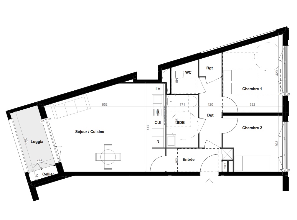 T3 - 64,00 m² - 3ème étage - Balcon - Parking