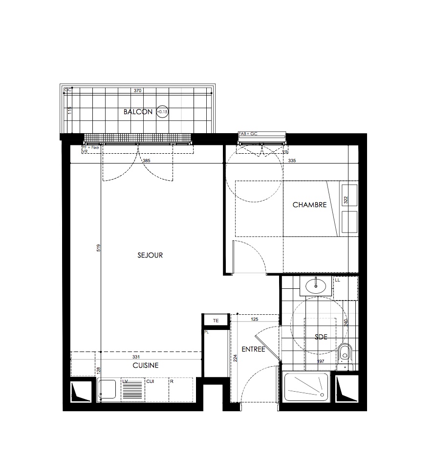 T2 - 44,55 m² - 3ème étage - Balcon - Parking