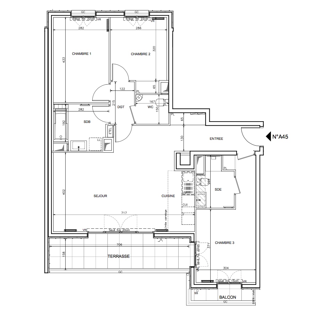 T4 - 91,00 m² - 4ème étage - Balcon - Parking