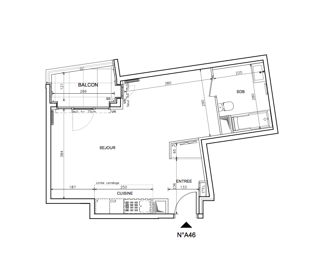T1 - 39,55 m² - 4ème étage - Balcon