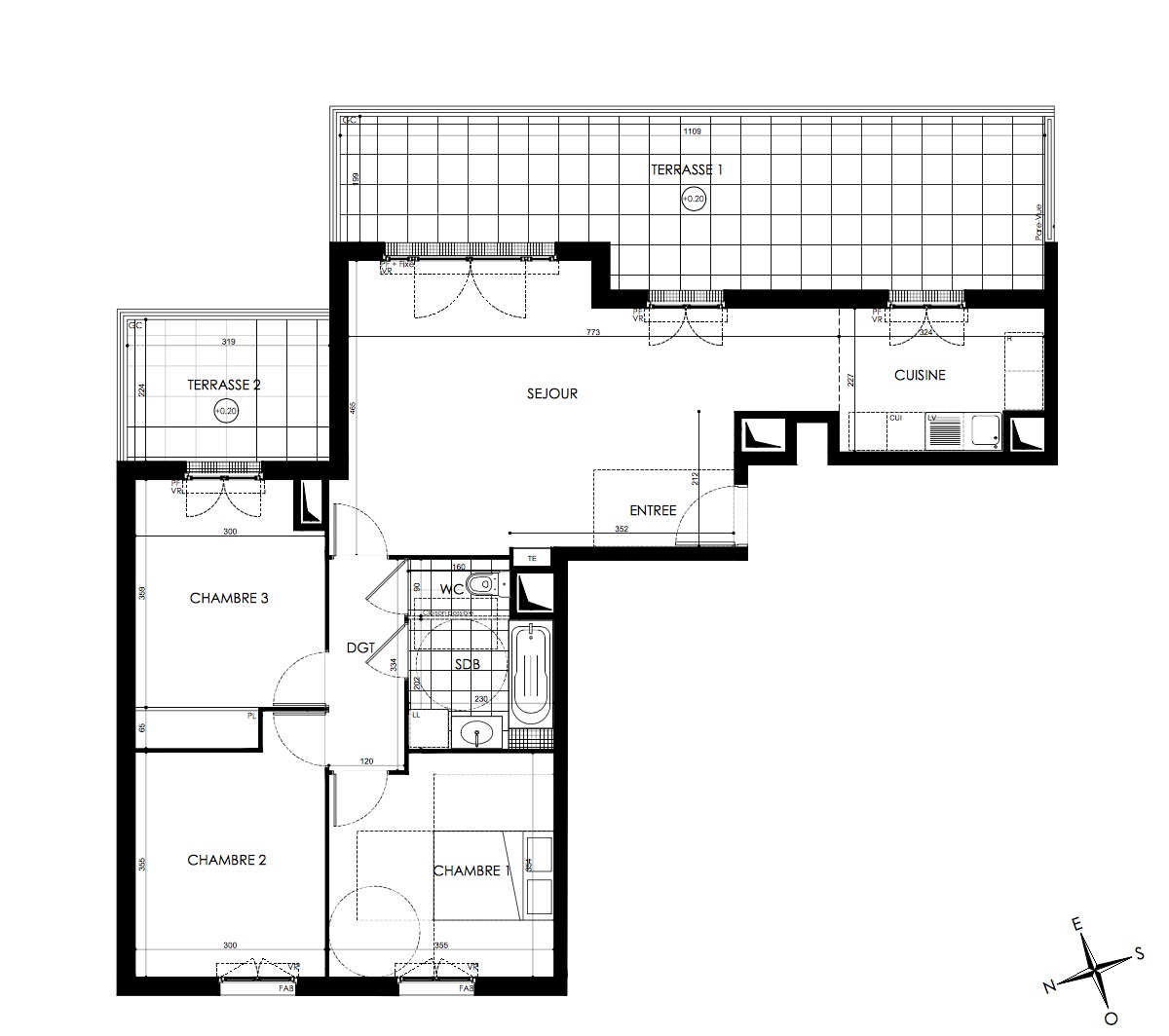T4 - 81,38 m² - 5ème étage - Terrasse - Parking