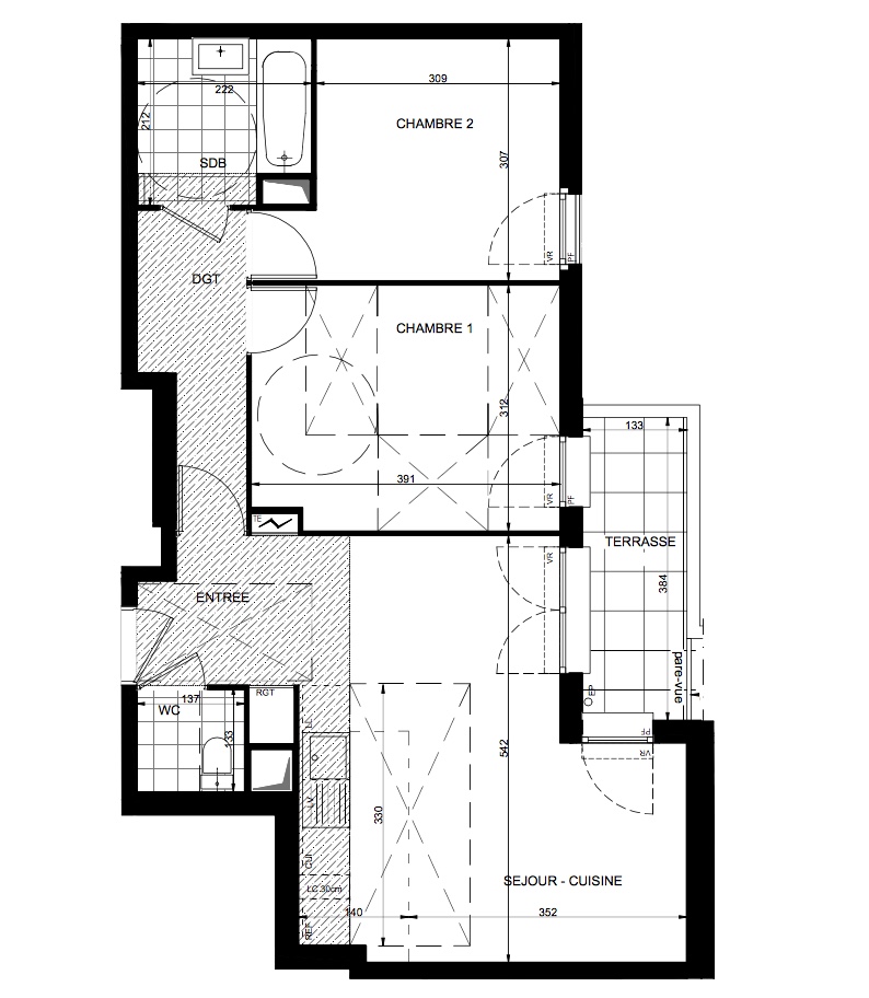 T3 - 59,23 m² - 5ème étage - Balcon - Parking