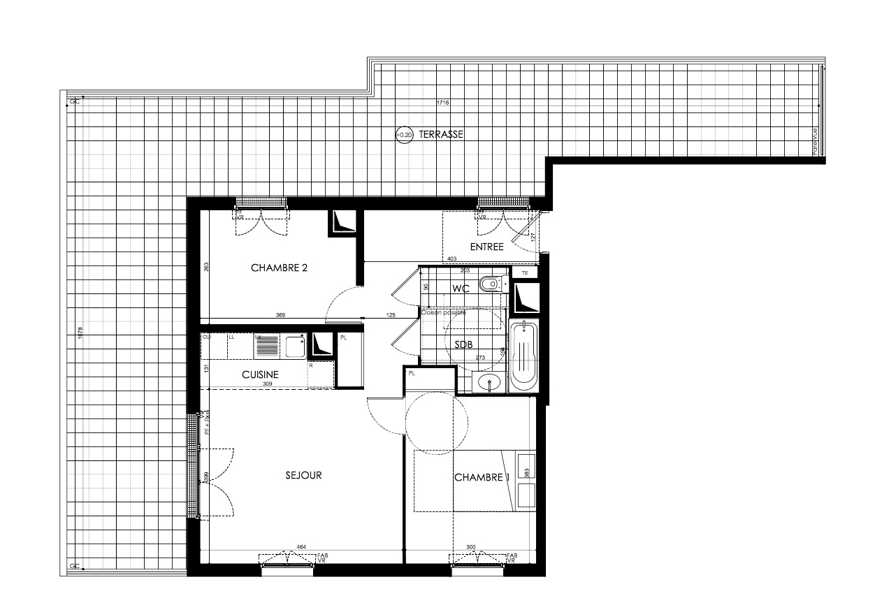 T3 - 59,15 m² - 6ème étage - Terrasse - Parking