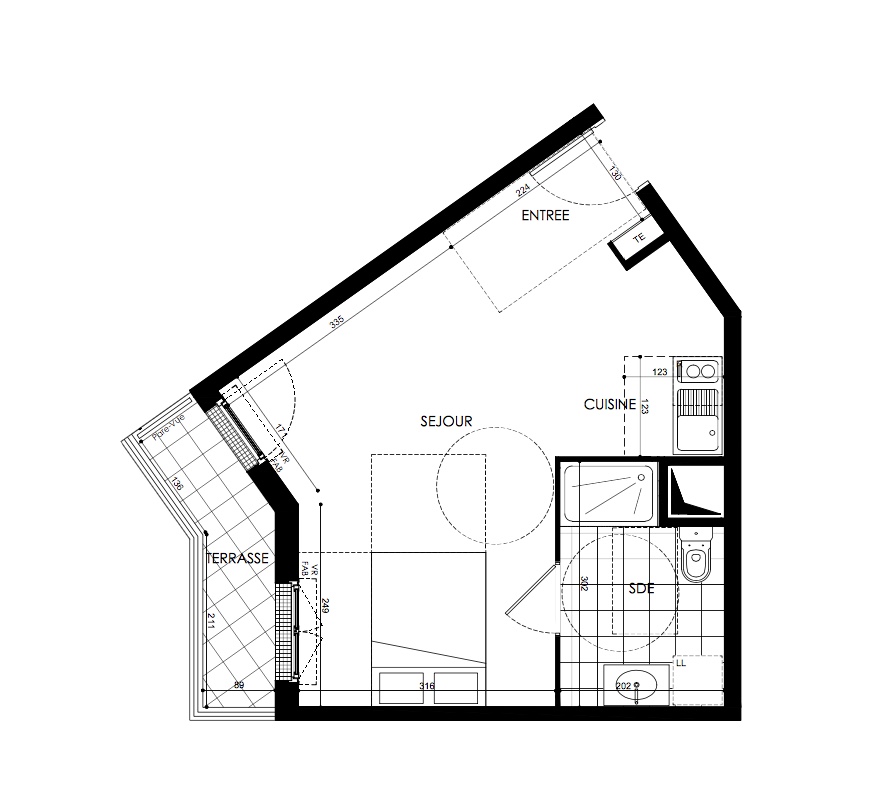 T1 - 34,70 m² - 6ème étage - Balcon - Parking