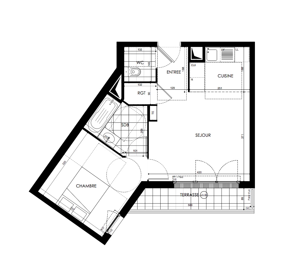 T2 - 40,50 m² - 6ème étage - Balcon - Parking