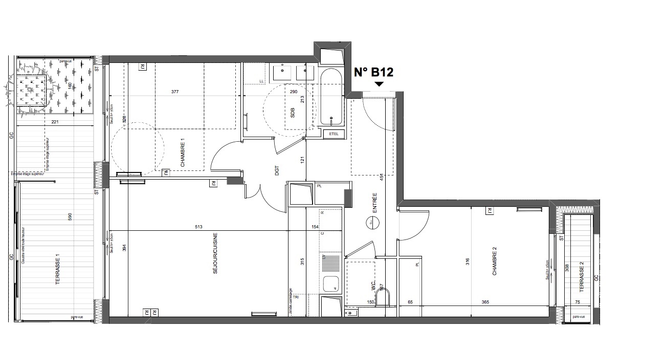 T3 - 69,39 m² - 1er étage - Balcon