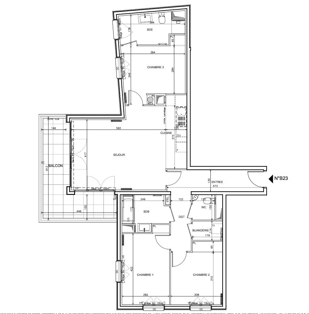 T4 - 93,45 m² - 2ème étage - Balcon - Parking