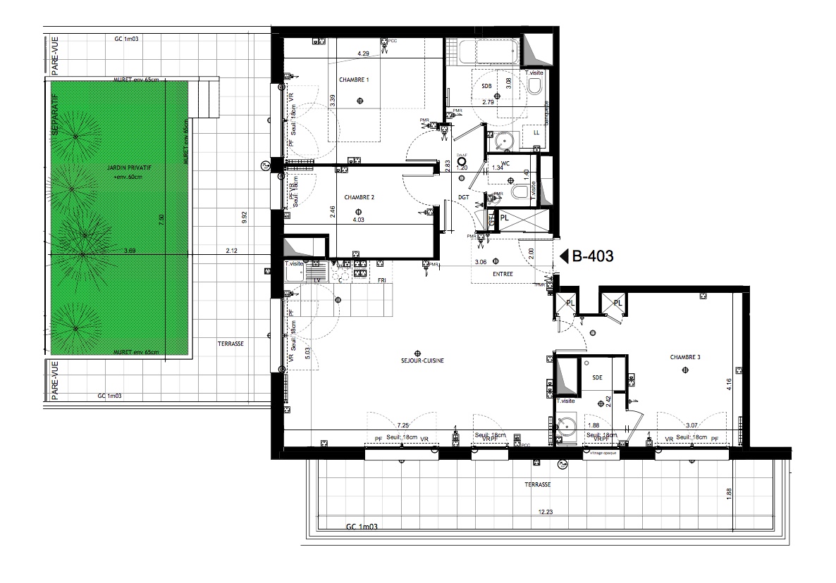 T4 - 94,72 m² - 4ème étage - Terrasse - Parking