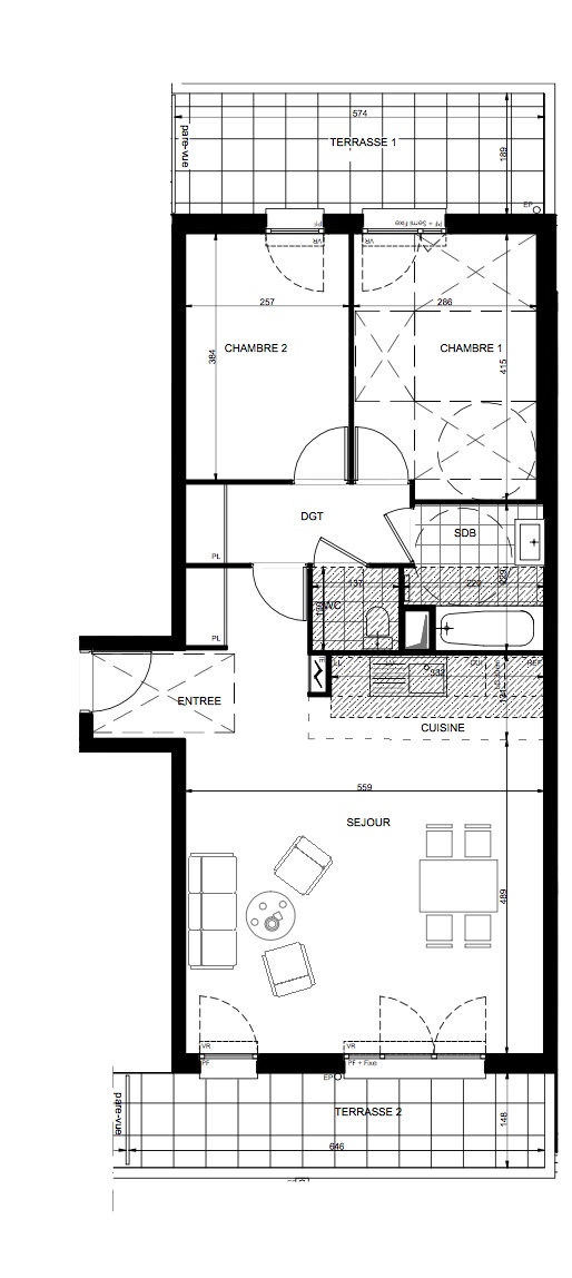 T3 - 71,17 m² - 5ème étage - Balcon - Parking