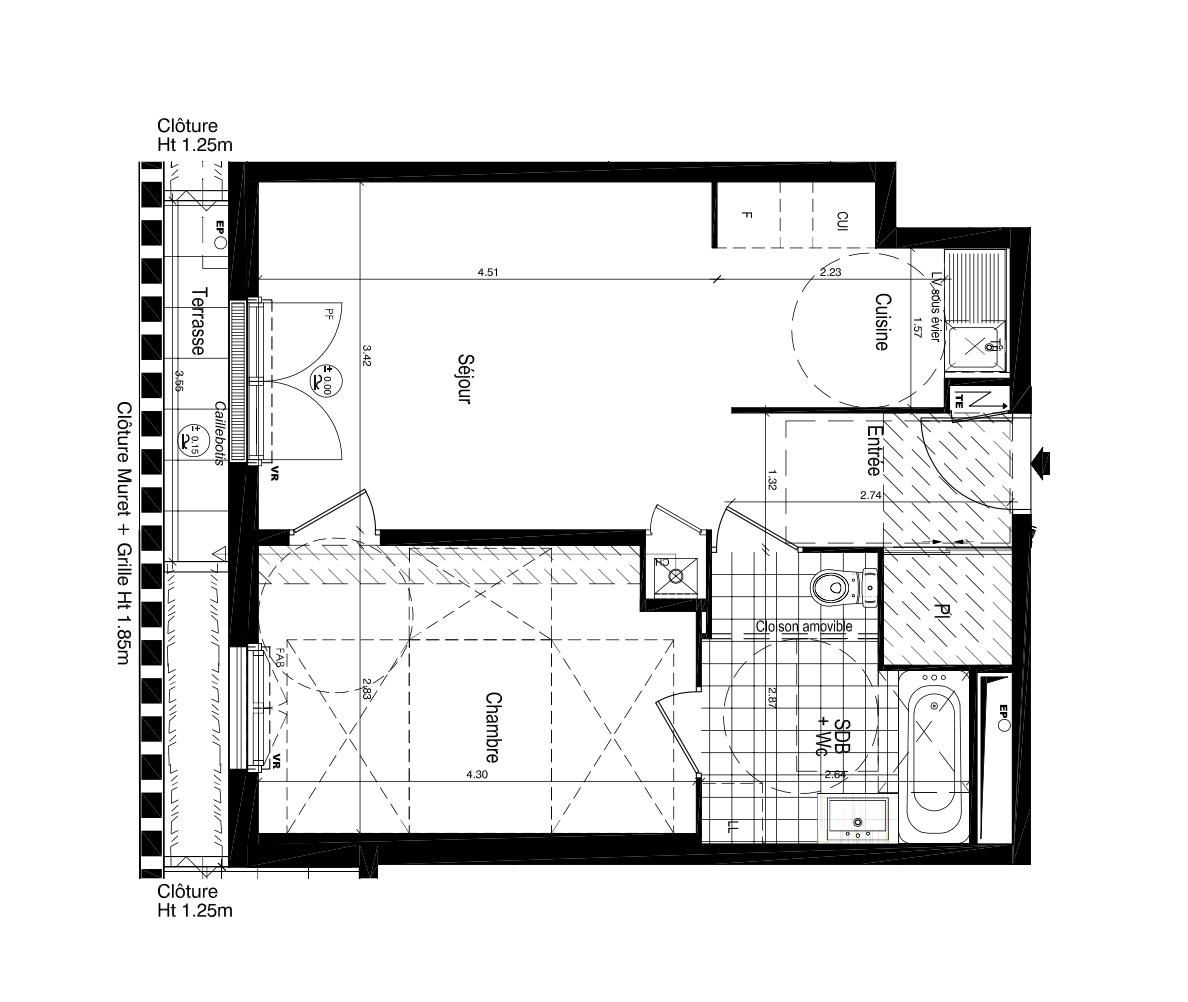 T2 - 45,34 m² - RdC - Terrasse  