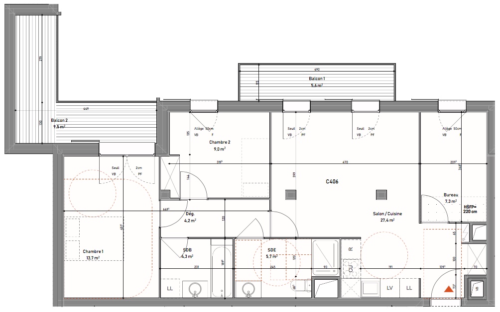 T4 - 71,50 m² - 4ème étage - Balcon - Parking