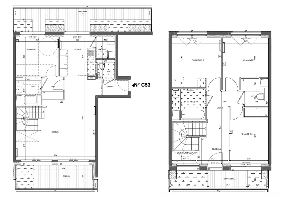 T5 Duplex - 119,79 m² - 5ème étage - Terrasse
