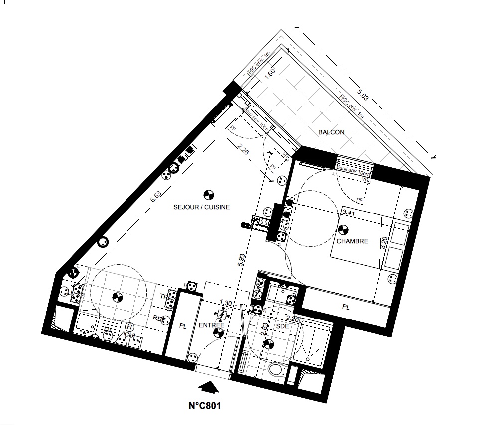 T2 - 41,64 m² - 8ème étage - Balcon - Parking