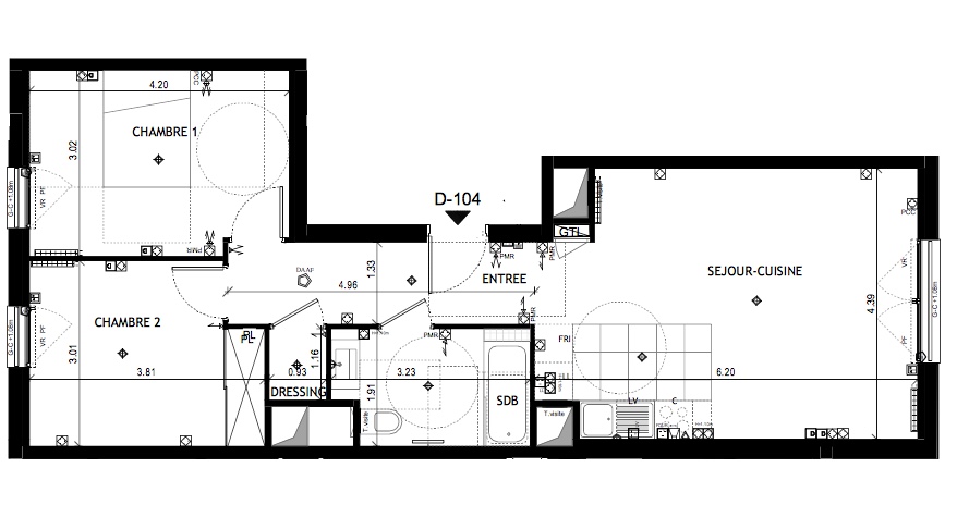 T3 - 62,99 m² - 1er étage - Parking