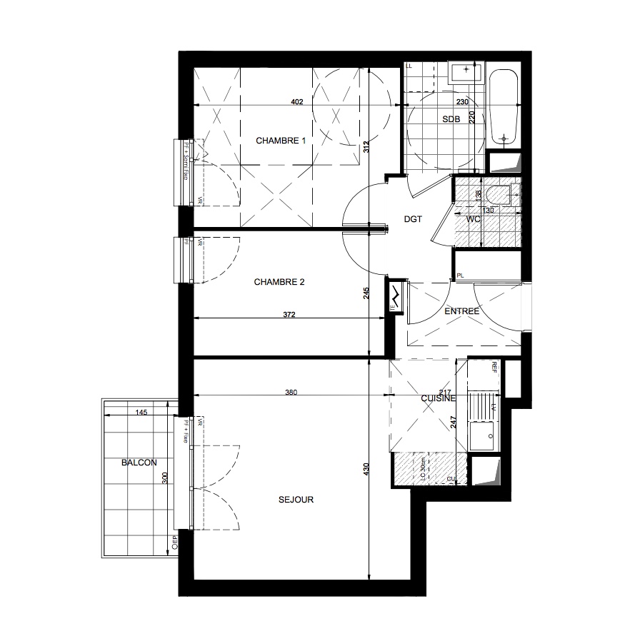 T3 - 56,63 m² - 2ème étage - Balcon - Parking