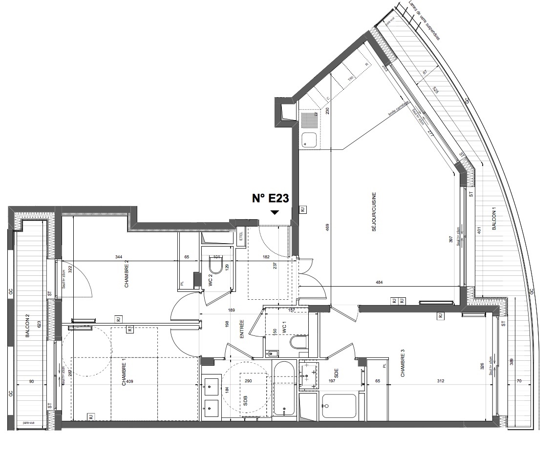 T4 - 88,56 m² - 2ème étage - Balcon