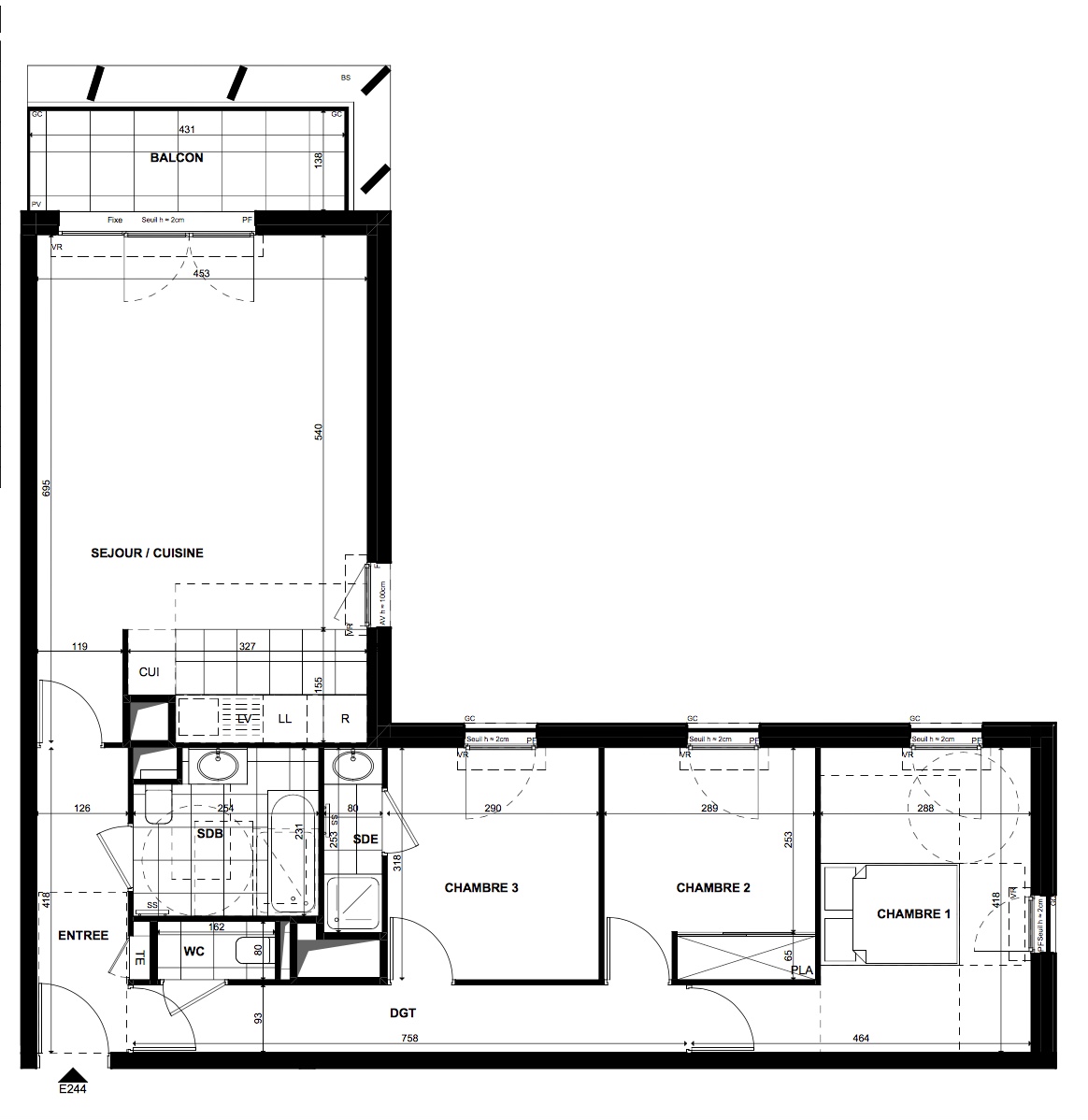 T4 - 84,10 m² - 2ème étage - Balcon - Parking