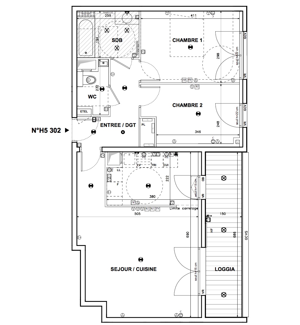 T3 - 68,26 m² - 3ème étage - Balcon - Parking