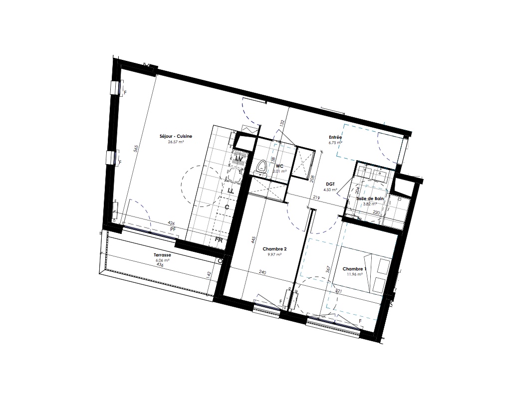T3 - 65,84 m² - 2ème étage - Balcon - Parking