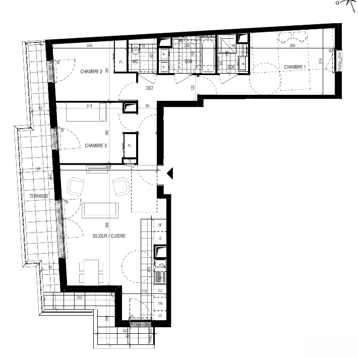T4 - 79,20 m² - 5ème étage - Balcon - Parking